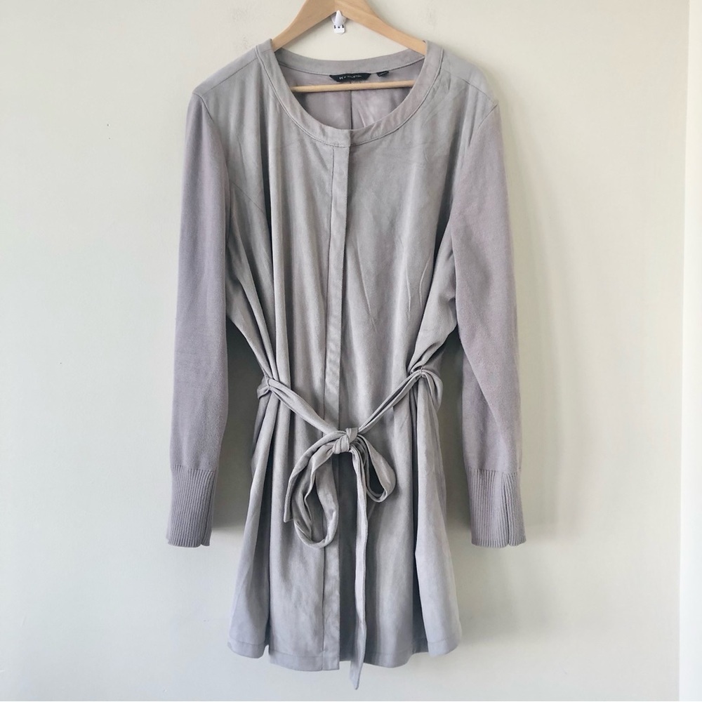 H by Halston Faux Suede Zip Up Duster Style Jacket With Tie Waist Size 26W